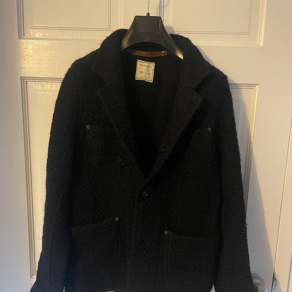 Billy Reid Dark Navy Bubble Knit Chore Jacket/Cardigan